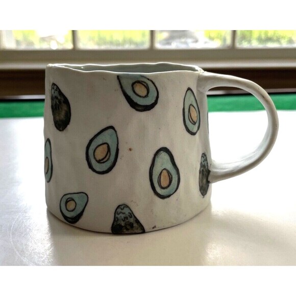 Mary Drabik Porcelain Avocado Mug Coffee Cup Studio Art Pottery Signed NEW - Picture 3 of 11